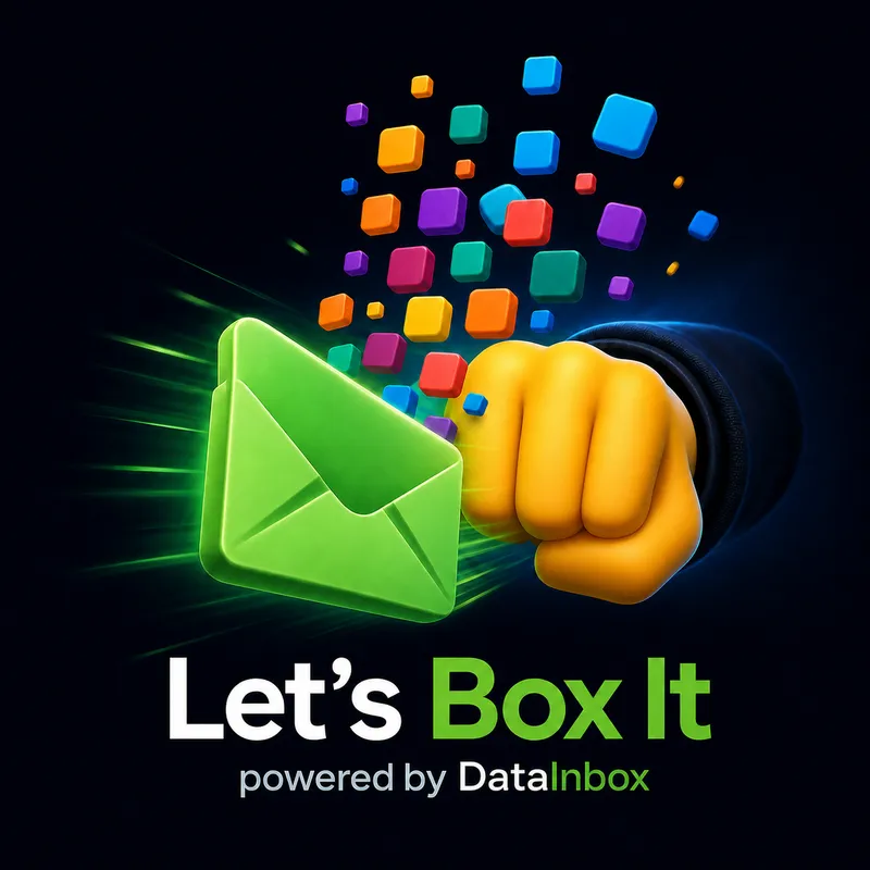 A friendly digital fist launches a green DataInbox envelope, representing approved advice becoming governed agent action